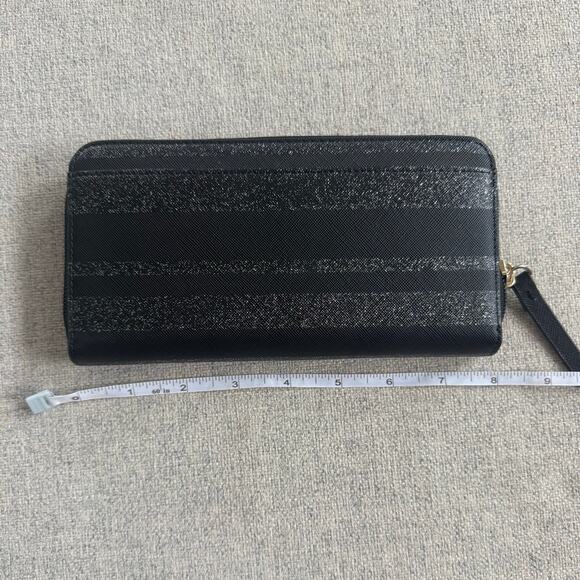 Kate Spade New York Haven Lane Neda Zip Around Wallet in Black w/ silver stripes - Picture 4 of 9